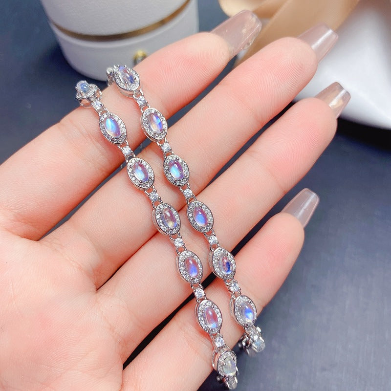 Natural Moonstone Bracelet, S925 Silver Plated with Platinum