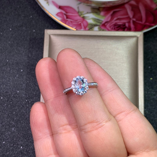 Natural aquamarine 925 silver ring