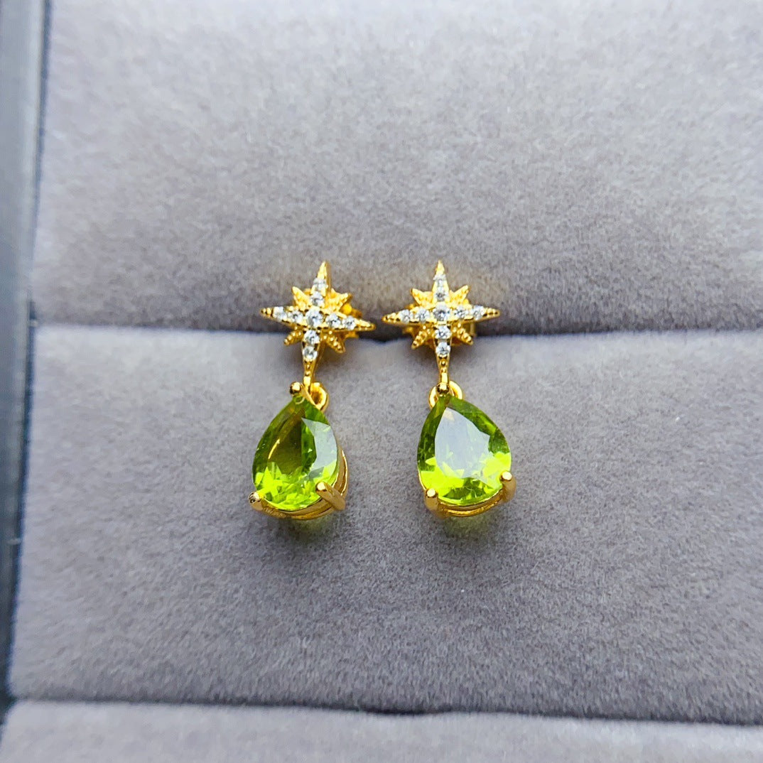 Natural Peridot Earrings Set in S925 Silver, Main Stone 6*8mm