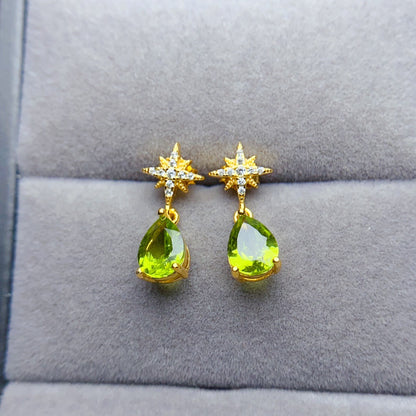Natural Peridot Earrings Set in S925 Silver, Main Stone 6*8mm