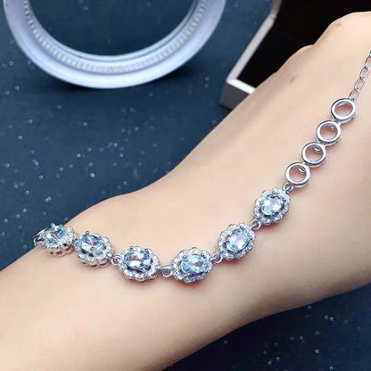 Natural Aquamarine Bracelet, S925 Sterling Silver Setting