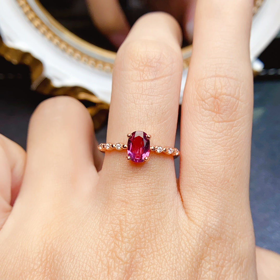 Natural Garnet Ring with S925 Silver Setting, Main Stone 5*7mm