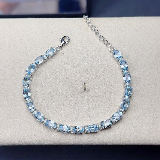 Natural Aquamarine Bracelet, S925 Sterling Silver Setting