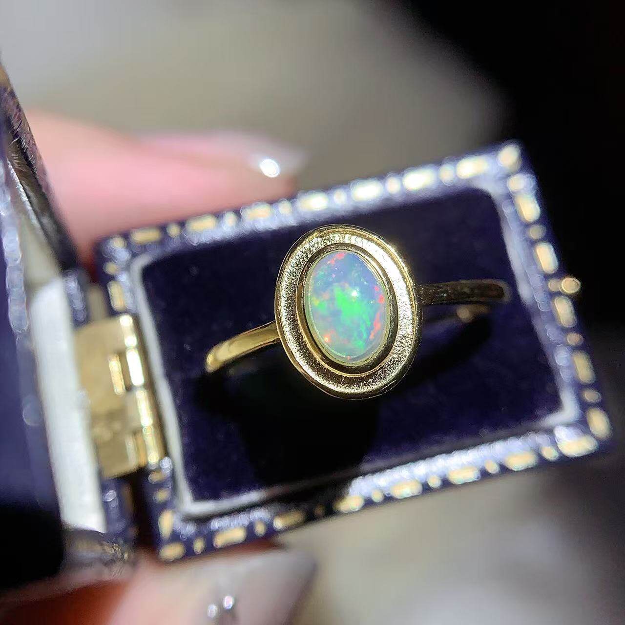 Bague Opale Naturelle Argent 925 Style Bouton