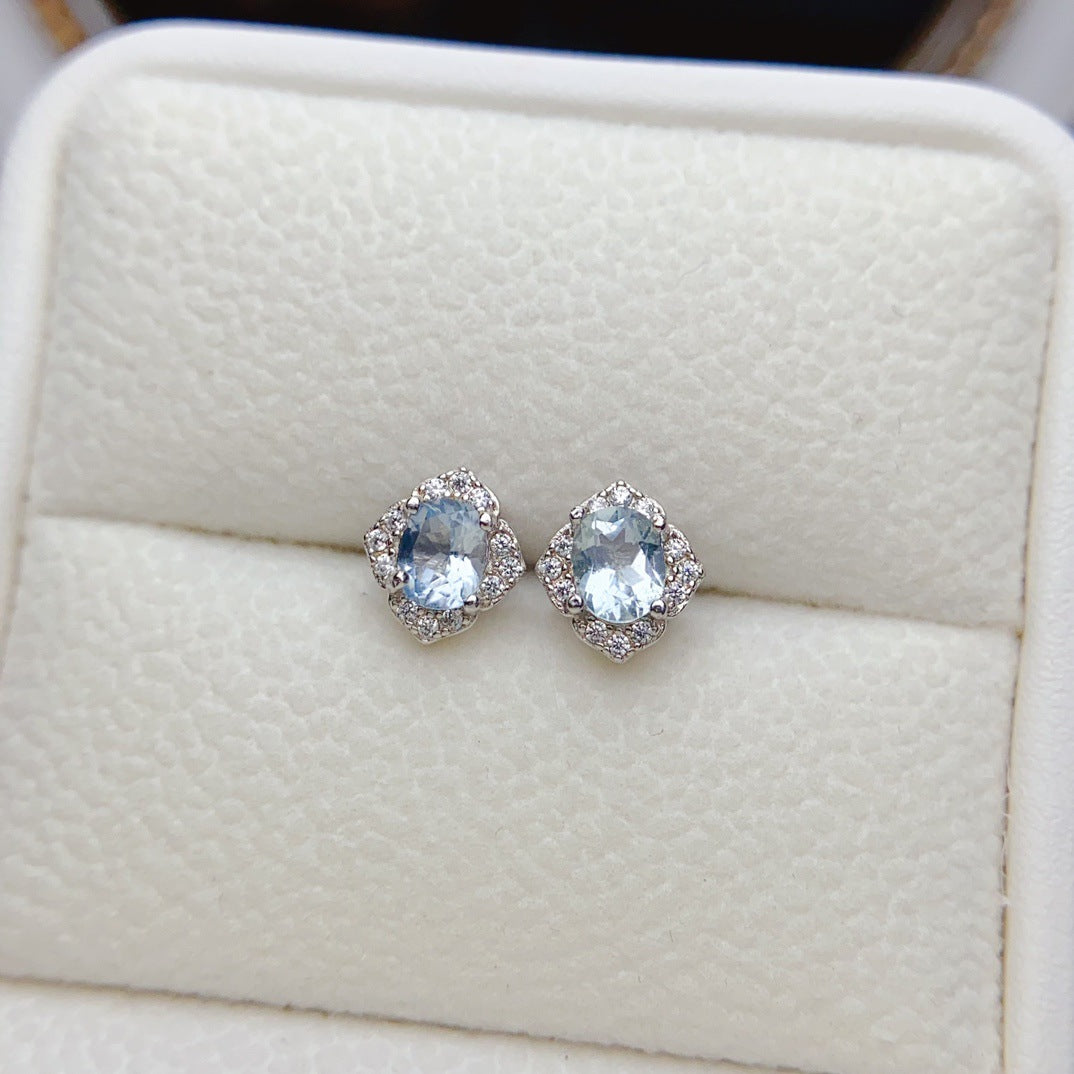 Natural Aquamarine Earrings, 925 Silver Plated with Platinum, Main Stone 4*5mm