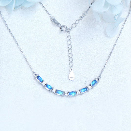 Natural Moonstone Pendant Necklace, S925 Silver Plated with Platinum