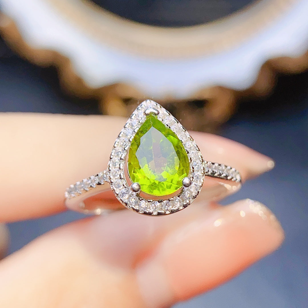Natural Peridot Ring for Women, Set in S925 Sterling Silver, Main Stone 6*8mm
