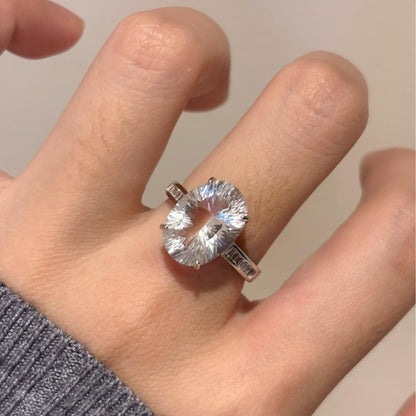 Natural white crystal 925 silver ring