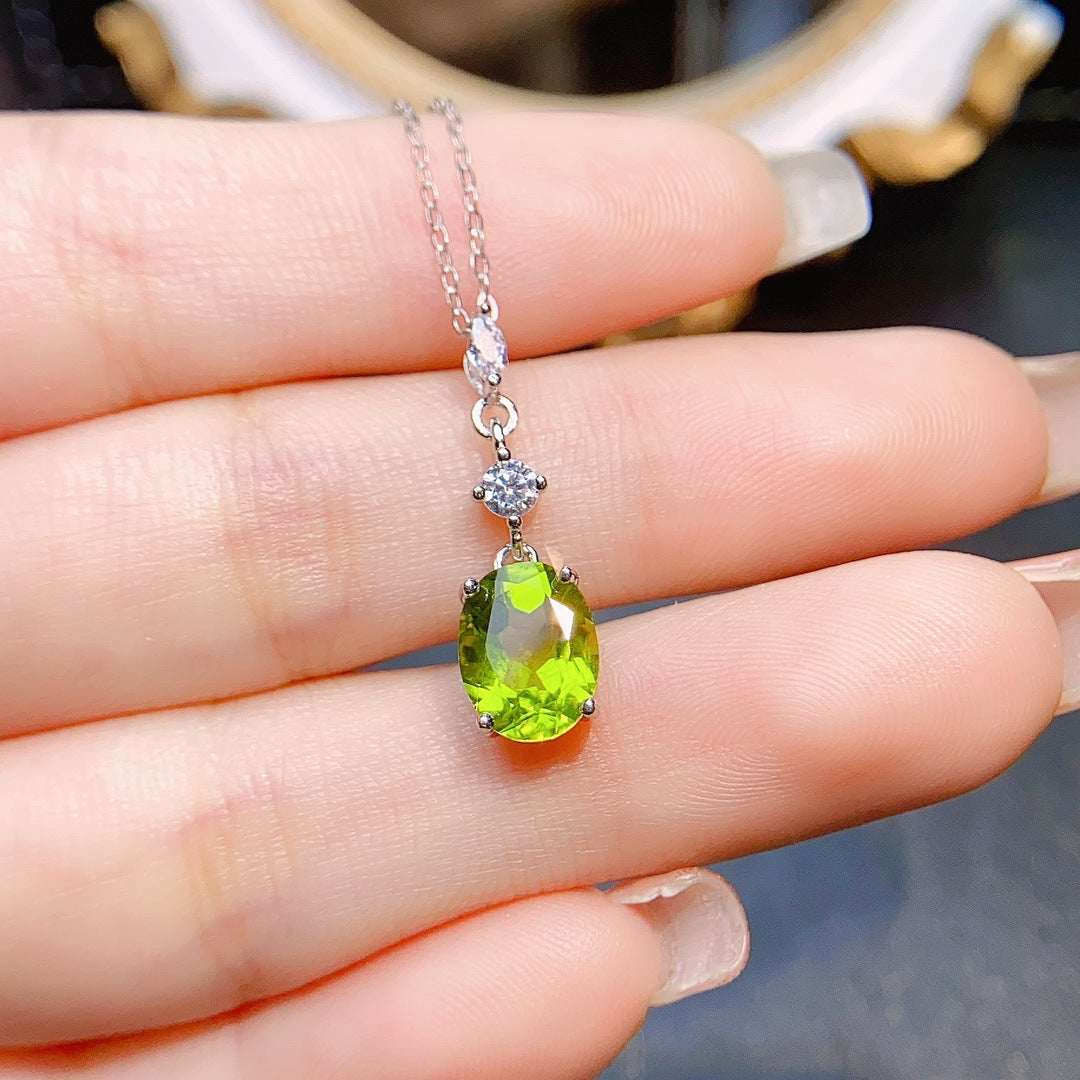 Natural Peridot Pendant Necklace, Set in S925 Silver
