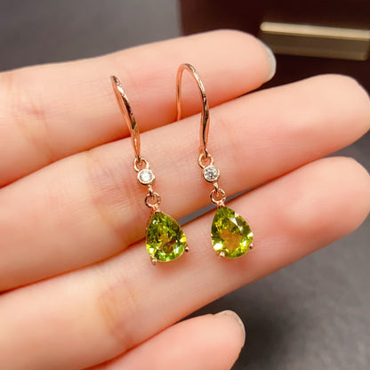Natural Peridot Earrings, Set in S925 Silver, Main Stone 6x8mm
