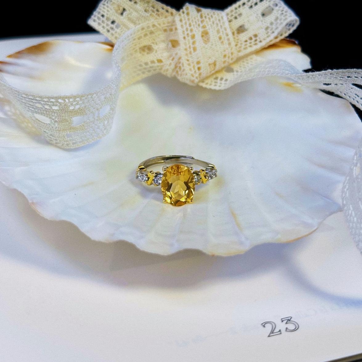 Natural Citrine 925 Silver Ring