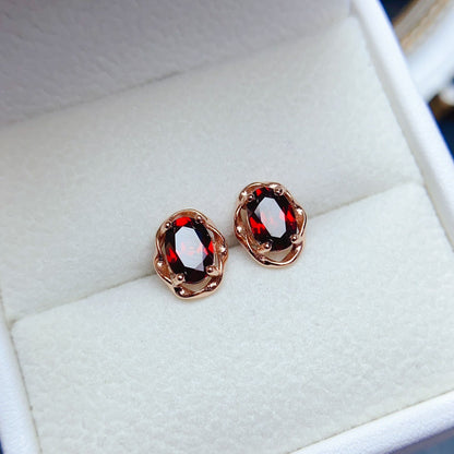 Natural Garnet Earrings, 925 Silver Plated with Gold, Main Stone 5*7mm
