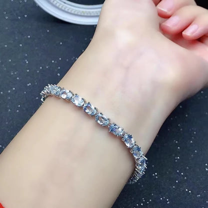 Natural Aquamarine Bracelet, S925 Sterling Silver Setting