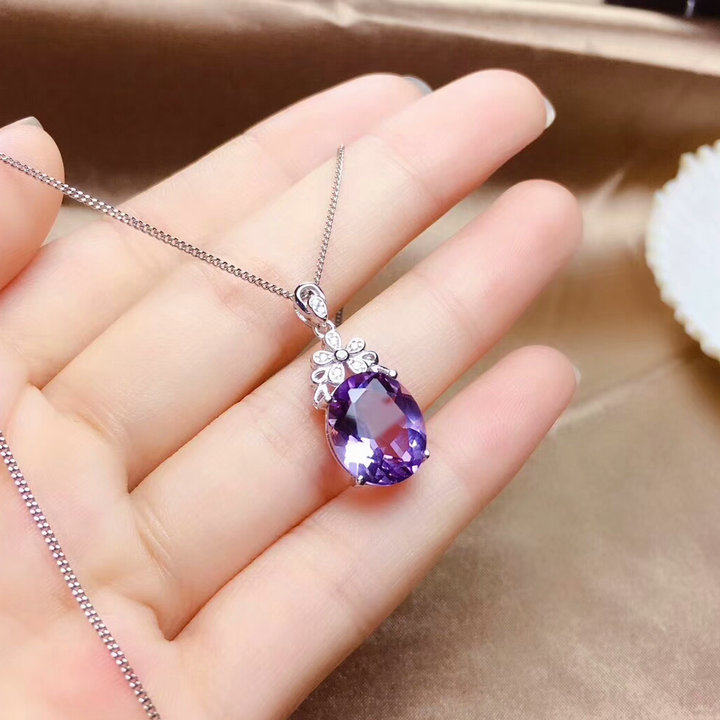 Natural Amethyst Necklace, S925 Silver Plated with Rose Gold