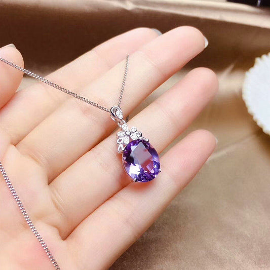 Natural Amethyst Necklace, S925 Silver Plated with Rose Gold