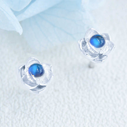 Natural Moonstone Earrings, Blue Sheen, S925 Sterling Silver, 3x3mm