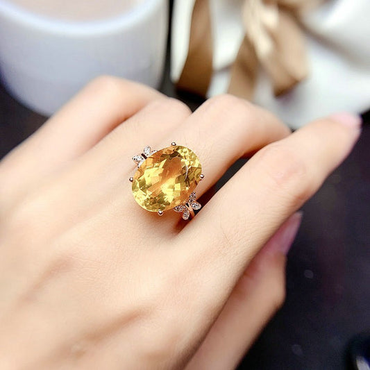 Natural Citrine 925 Silver Ring