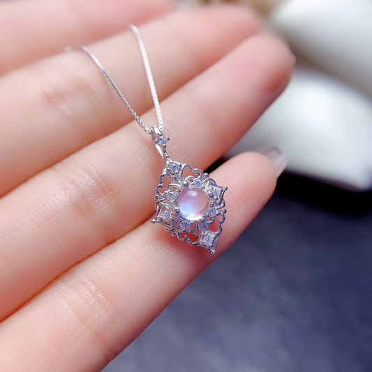 Natural Moonstone Pendant Necklace, S925 Silver Plated with Platinum