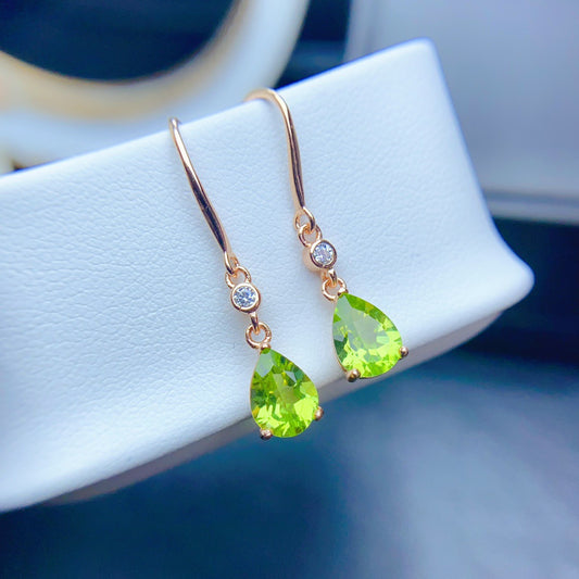 Natural Peridot Earrings, Set in S925 Silver, Main Stone 6x8mm