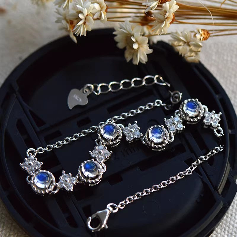 Natural Moonstone Bracelet, S925 Silver Plated with Platinum