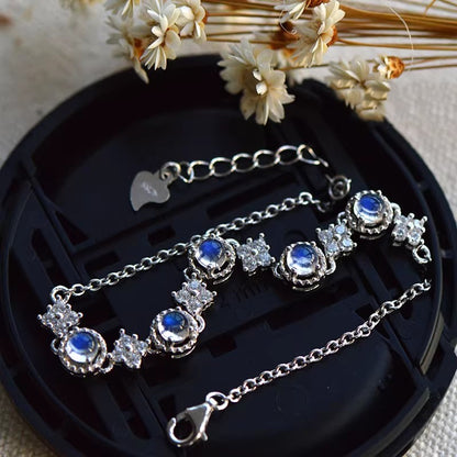 Natural Moonstone Bracelet, S925 Silver Plated with Platinum