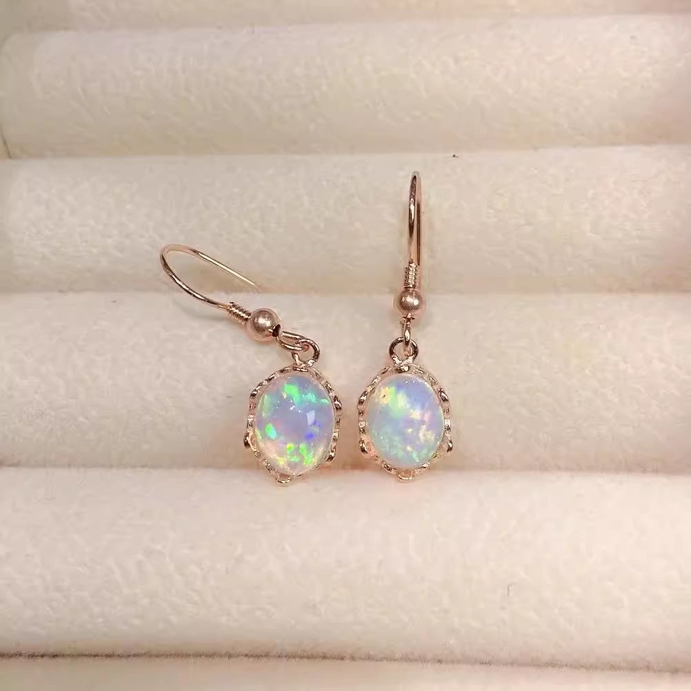Natural Opal Earrings Set in S925 Silver, Main Stone 7*9mm