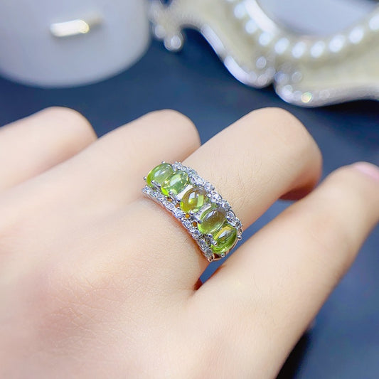 Natural Peridot Ring for Women, S925 Sterling Silver Setting, Main Stone 4*6mm