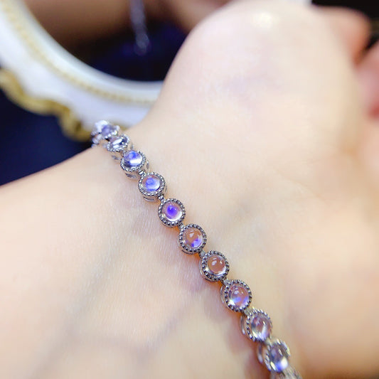 Natural Moonstone Bracelet, S925 Silver Plated with Platinum
