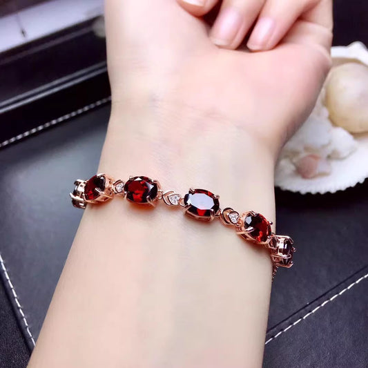 Natural Mozambique Garnet Bracelet with S925 Silver Plated Rose Gold