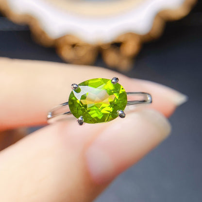 Natural Peridot Ring for Women, S925 Sterling Silver Setting, Main Stone 7*9mm