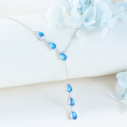 Natural Moonstone Pendant Necklace, S925 Silver Plated with Platinum