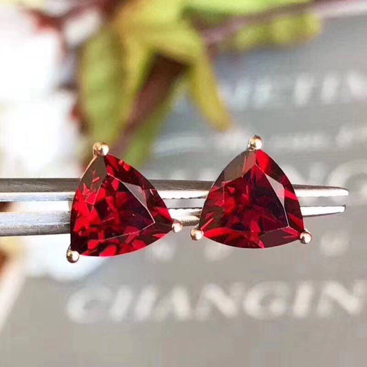 Natural Garnet Earrings, 925 Silver Plated with Gold, Main Stone 5*5mm