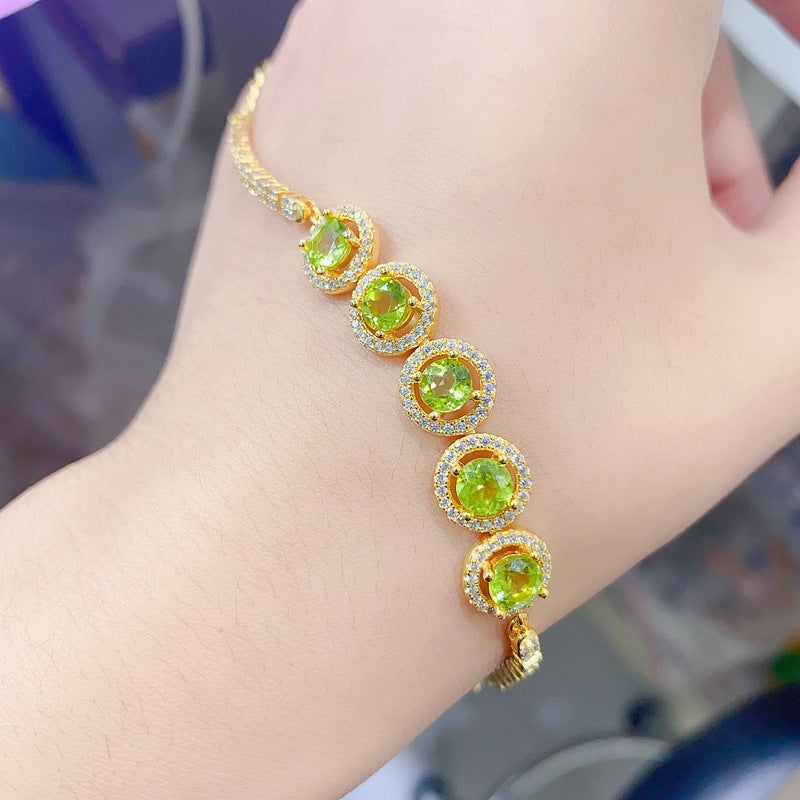 Natural Peridot Bracelet Set in 925 Sterling Silver 5*5mm