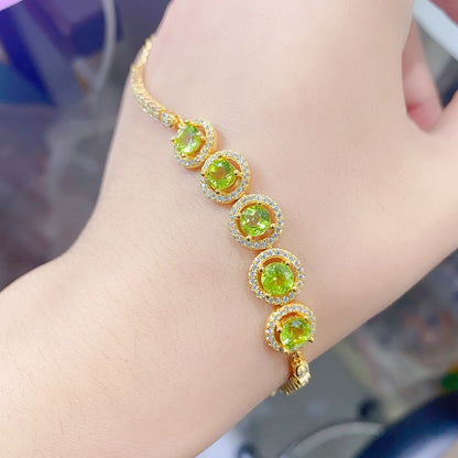 Natural Peridot Bracelet Set in 925 Sterling Silver 5*5mm