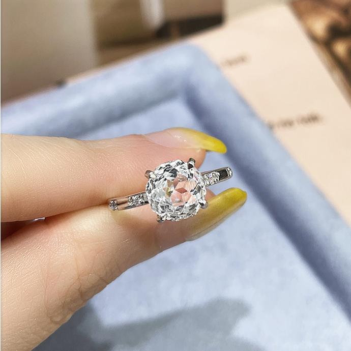 Natural white crystal 925 silver ring