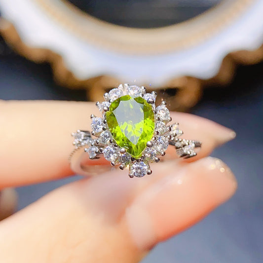 Natural Peridot Ring for Women, S925 Sterling Silver Setting, Main Stone 6*8mm