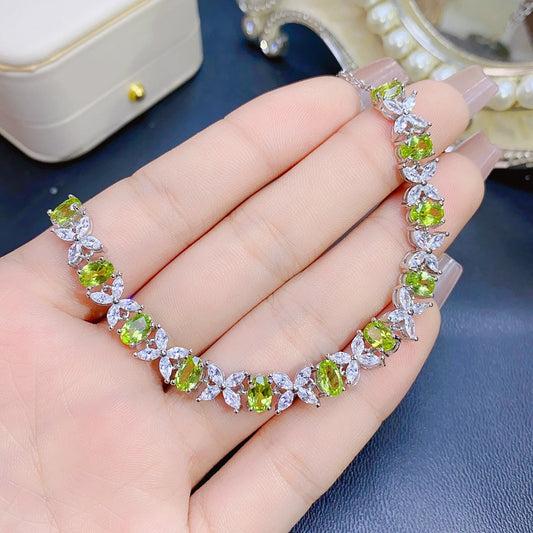 Natural Peridot Bracelet Set in 925 Sterling Silver 4*6mm