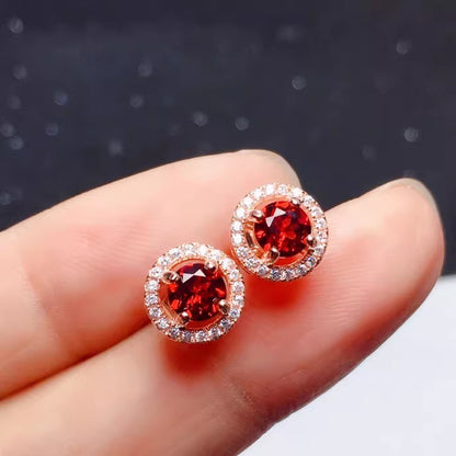 Natural Garnet Earrings, 925 Silver Plated with Rose Gold, Main Stone 5*5mm