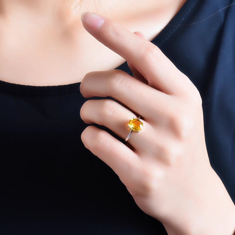 Natural Citrine 925 Silver Ring