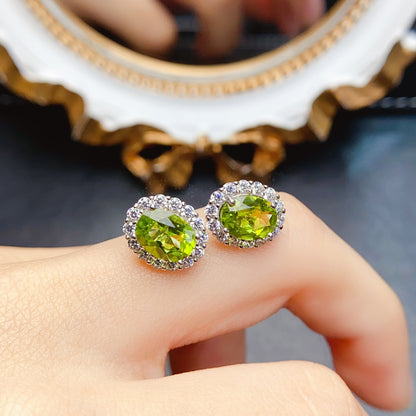 Natural Peridot Earrings, Set in S925 Silver, Main Stone 5x7mm