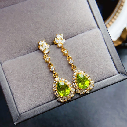 Natural Peridot Earrings, Set in S925 Silver, Main Stone 5x7mm