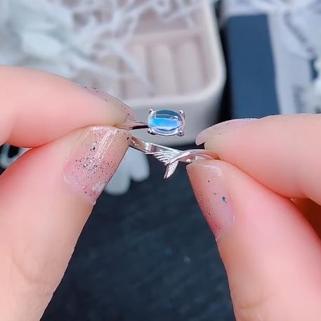 Sri Lanka Natural Moonstone 925 Silver Ring Mermaid