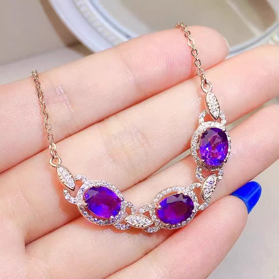 Natural Amethyst Bracelet for Women, S925 Sterling Silver Setting