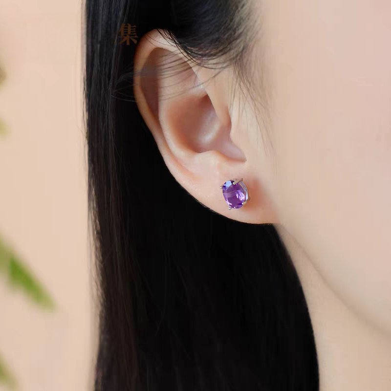 Natural Amethyst Earrings, 925 Silver with Platinum Plating