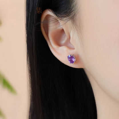 Natural Amethyst Earrings, 925 Silver with Platinum Plating