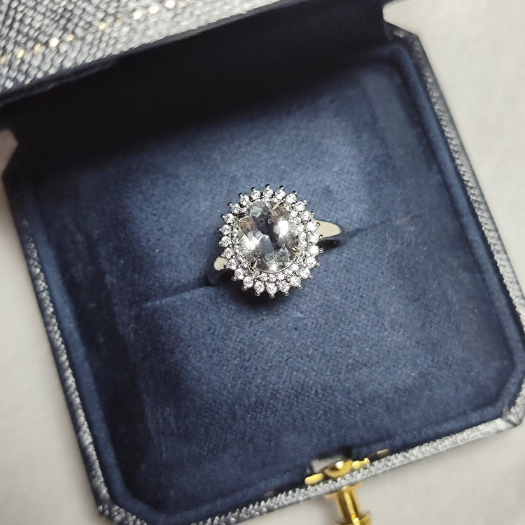 Natural white crystal 925 silver ring