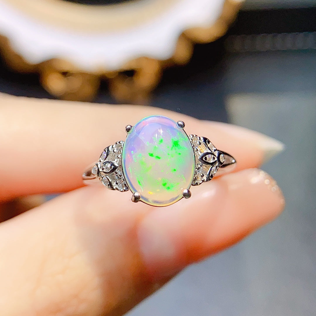 Natural White Opal Ring S925 Silver Setting, Main Stone 8*10mm