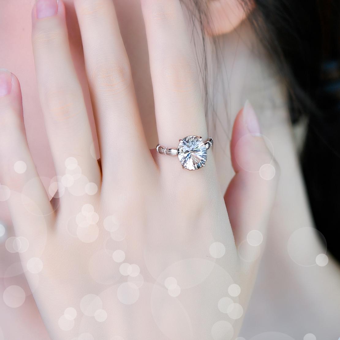 Natural white crystal 925 silver ring