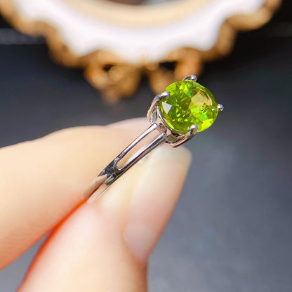 Natural Peridot Ring for Women, S925 Sterling Silver Setting, Main Stone 7*9mm