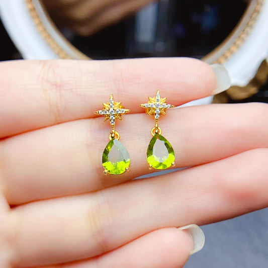 Natural Peridot Earrings Set in S925 Silver, Main Stone 6*8mm